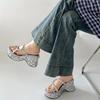 Summer Platform Thick Bottom Women Slippers Elegant Crystal Narrow Band Shoes Ladies Concise Wedges Heel Slides