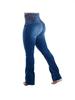 2025 Europeiska & Amerikanska Blå Deformerade Stretchjeans med Hög Midja