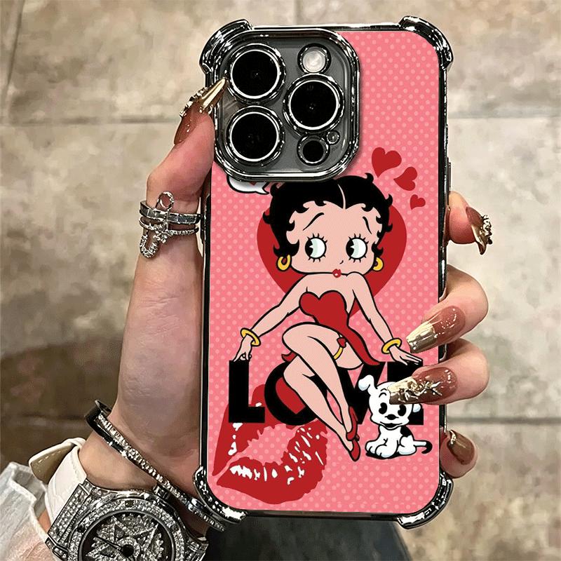 B-Bettys B-Boops Girl Plating Phone Case For Iphone 16 17 Pro Max Air 16E 14 15 Plus 12 13 Mini Anti-Fall Airabag Cover