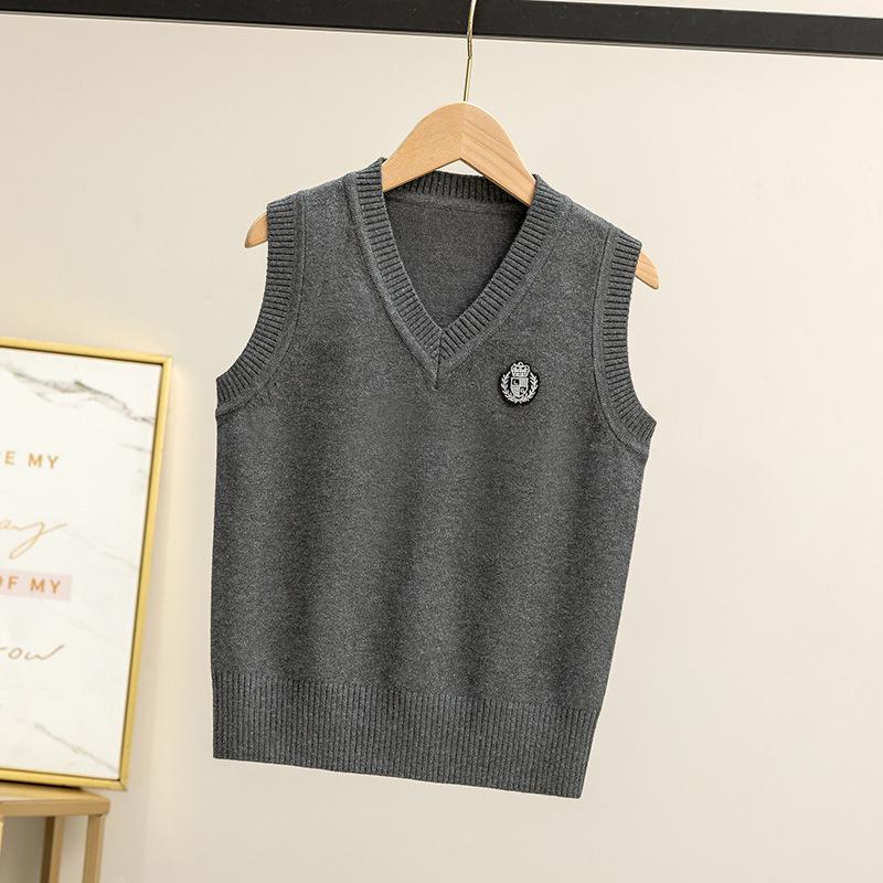 

Детский вязаный жилет с V-образным вырезом для школьной формы осень 2025 - Академический стиль для мальчиков и девочек 150 cm темно-серого