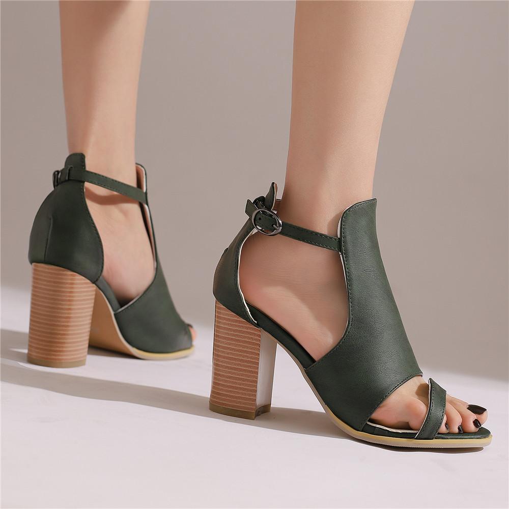 Fashion Sandals Women's 2025 Summer Hollow Middle-heeled Roman Shoes Beige Female Casual Peep Toe Back Zipper Sapatos Femininos 31-48