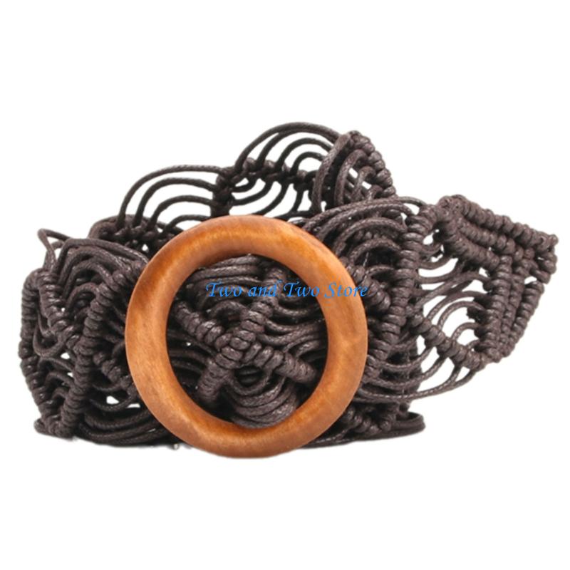 HX6F Adjustable Ethnic Belt For Women Woven Waxed Rope Wide Waistband Stylish Design