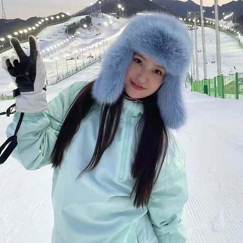 Anti-cold Faux Fur Pilot Cap Solid Color Ear Protection Hat Plush Men Women Pilot Hat Daily