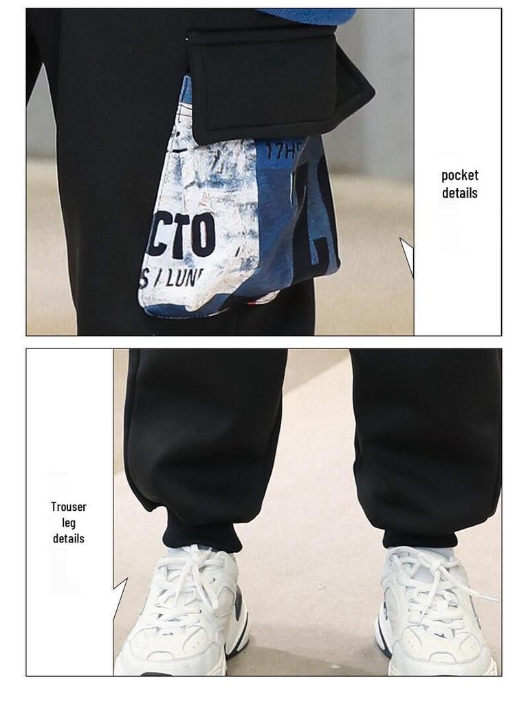 2025 Modny chłopięcy zimowy zestaw bluz dresowych z podszewką z polaru - Ciepły, gruby, stylowy trzyczęściowy zestaw dla chłopców