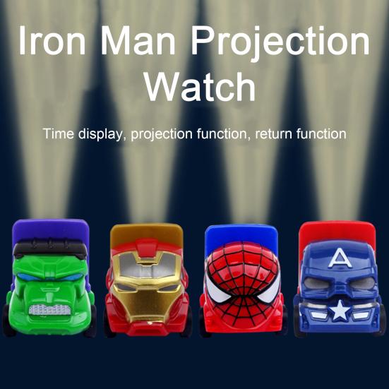 Kids Projection Toy Random 6 Patterns Pull-back Function Detachable Cartoon Creative Entertainment ABS Iron Man Projection Watch Child Toy