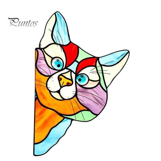 Sunlight Catching Cat Sticker Stained Glass Window Cling, Vintage Colorful Kitty Decal, Removable Static Decor for Door Wall Car, UV-Resistant