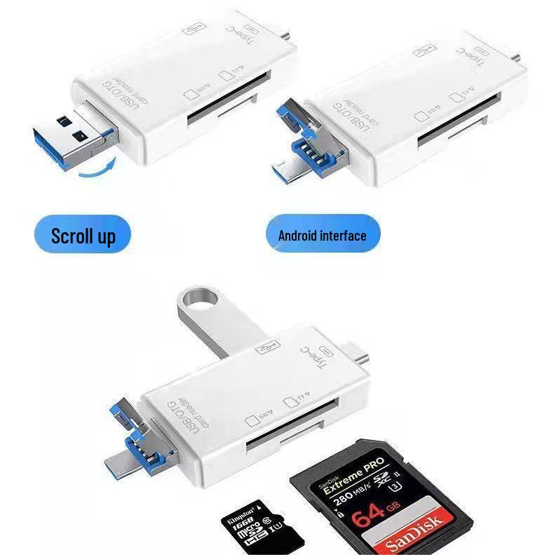 Six-in-One Type-C Multifunctional Card Reader: TF/SD USB Adapter for Computer & Phone