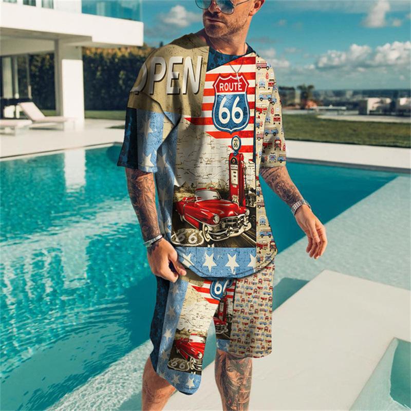 

Летний мужской повседневный комплект с короткими рукавами, модные мужские футболки в стиле хип-хоп с 3D принтом, пляжные шорты, уличные комплекты из 2 предметов большого размера 6XL