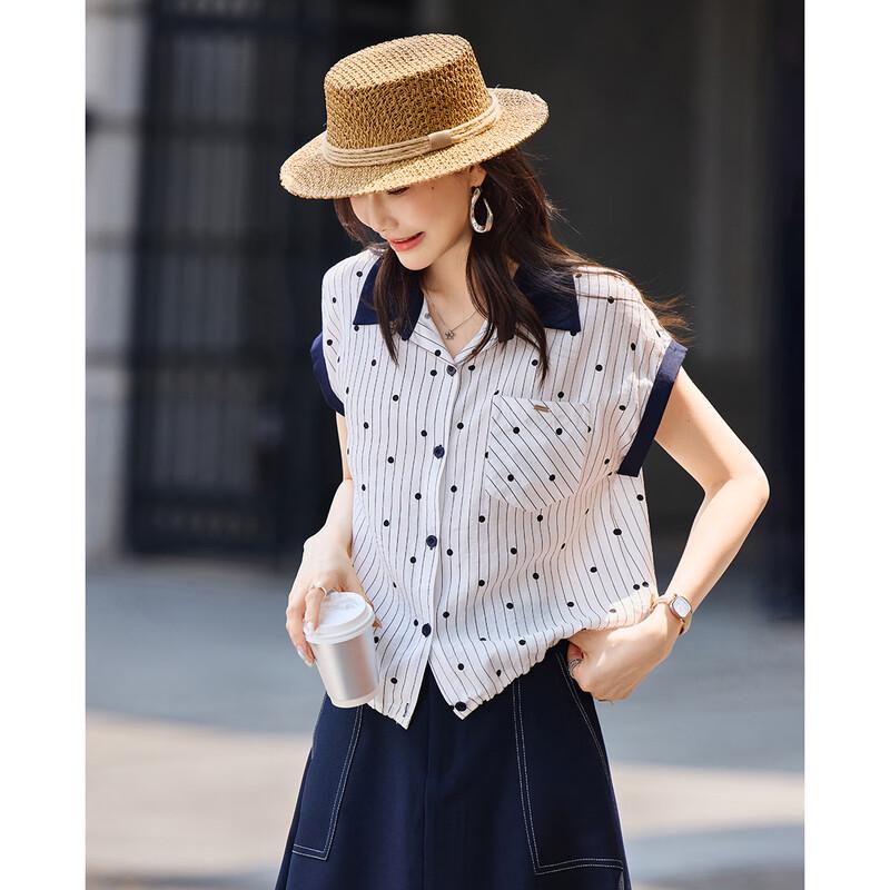 TERRE BLEUE Women s Striped Short Sleeve Shirt L белый полосатый