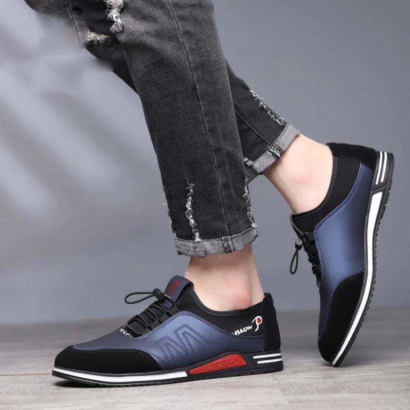 Elastic Band Shoes for Men Brand Casual Shoes Men Leather Shoes Soft Flat Business Man Footwear  Elastic Shoe Mouth Sneakers