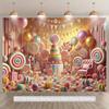 2D Flat Printing Candy Themed Backdrop with Giant Lollipops for Birthday and Baby Shower