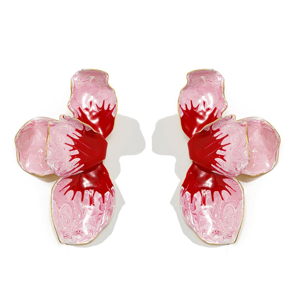 SHIXIN Elegant Colorful Half Flower Large Stud Earrings for Women Luxury Dripping Oil Petals Piercing Earrings Wed Party Jewelry