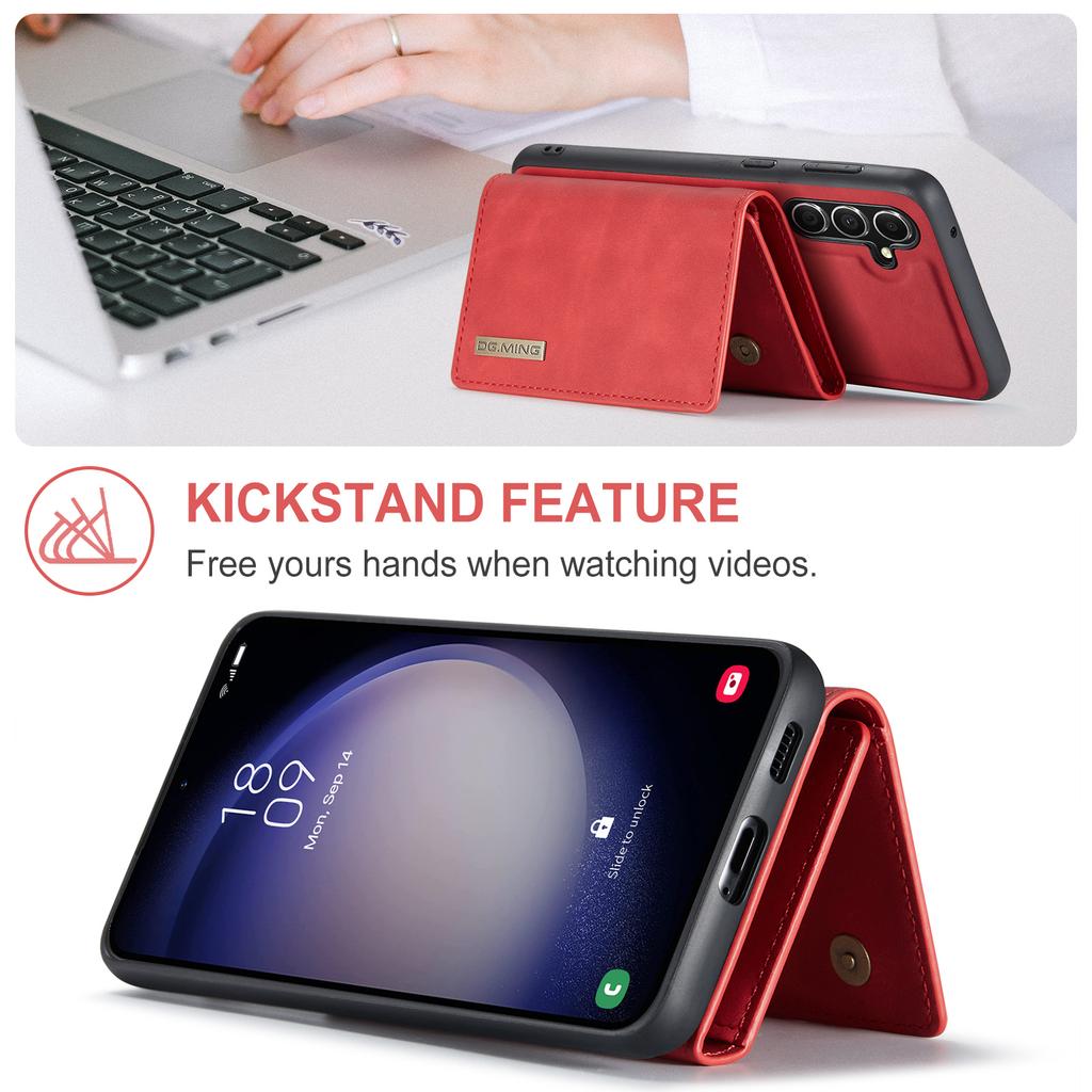 DG.MING M1 Series for Samsung Galaxy S24 FE Case Kickstand PU Phone Cover with Detachable Wallet