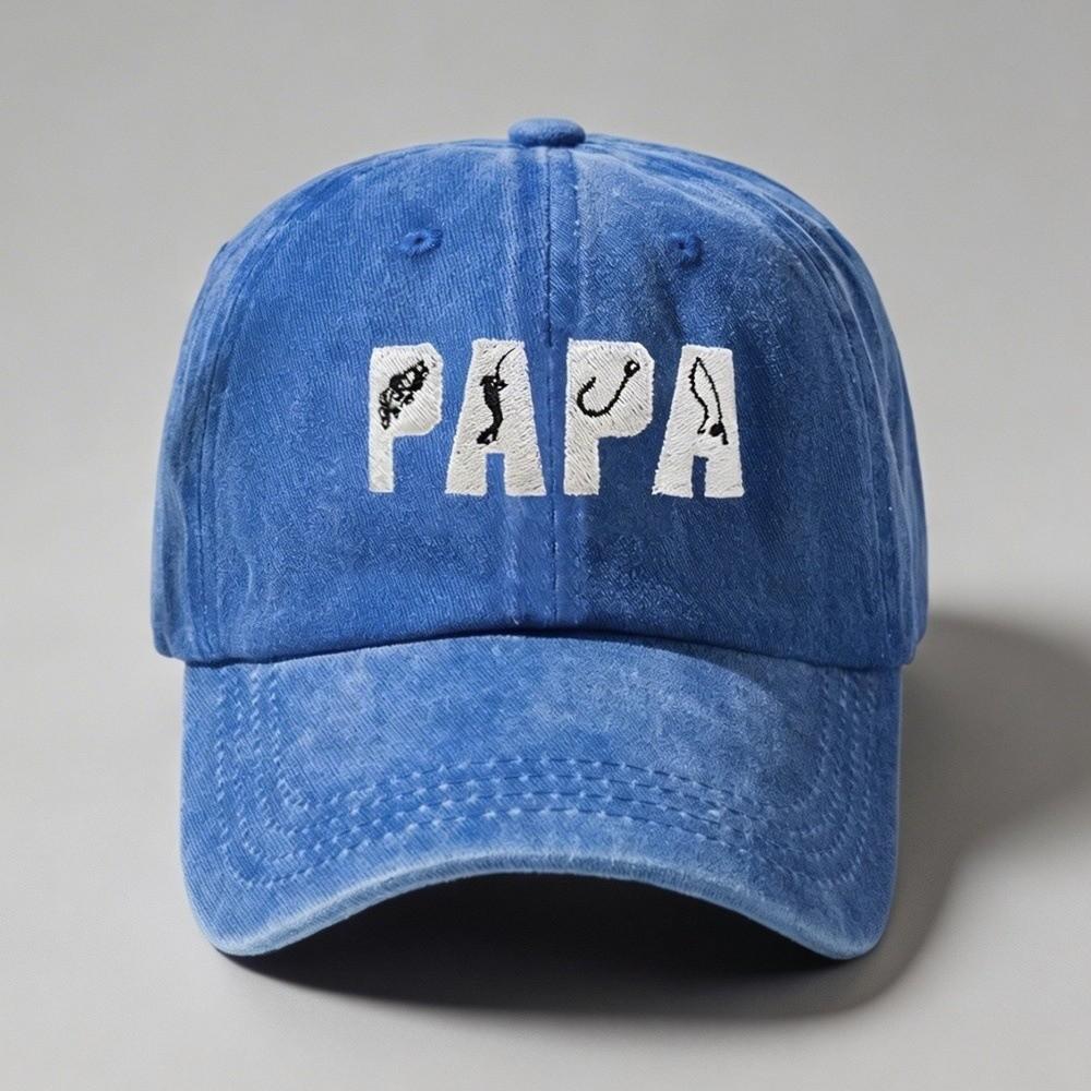 Adjustable Dad Hat PAPA Letter Embroidery Fishing Sun Hat FashionVintage Fishing Hook Hat  For Dad