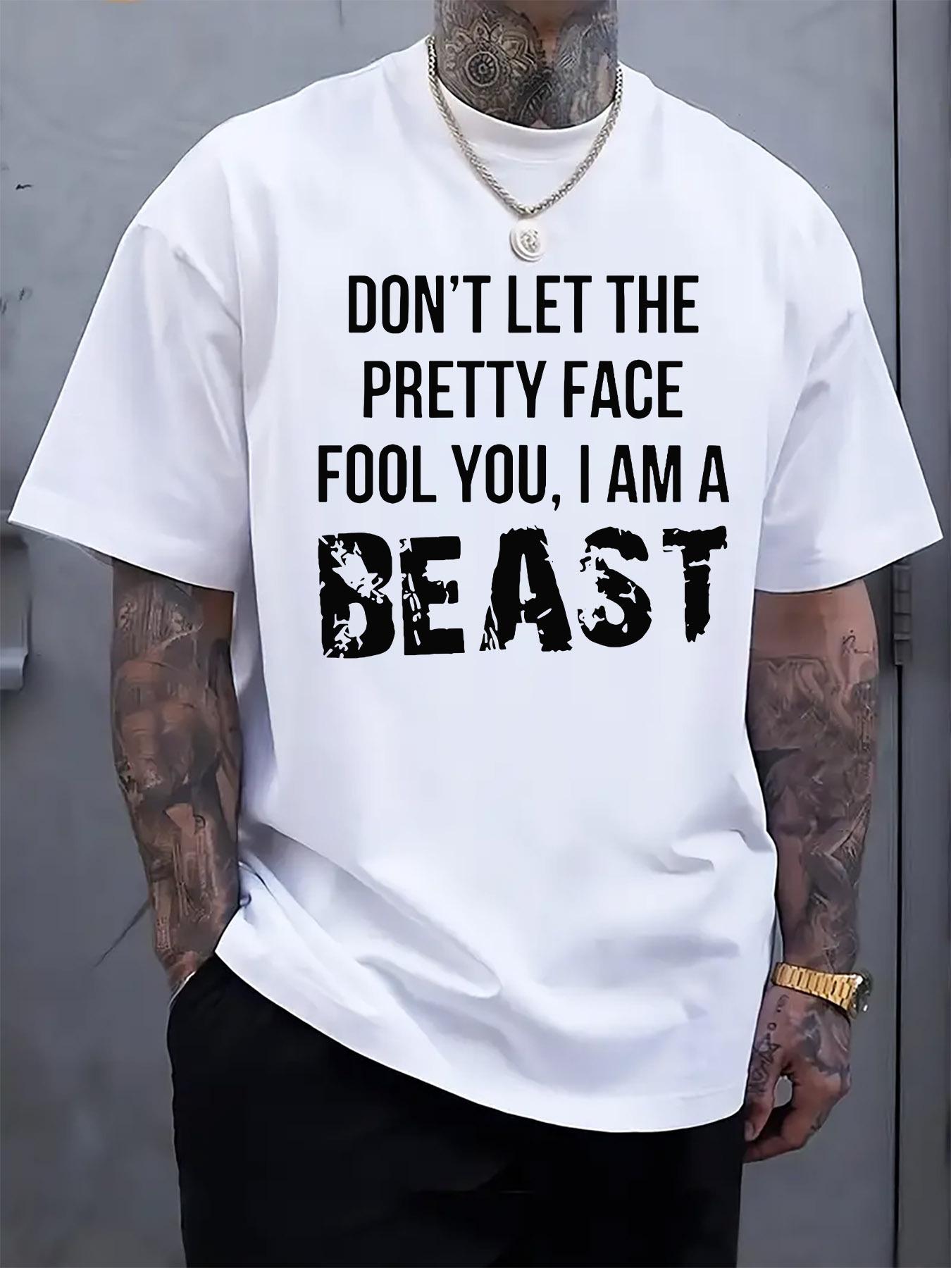 Motivational Beast Graphic T-shirt - White Crew Neck Short Sleeve Tee with Bold Black Print XXL
