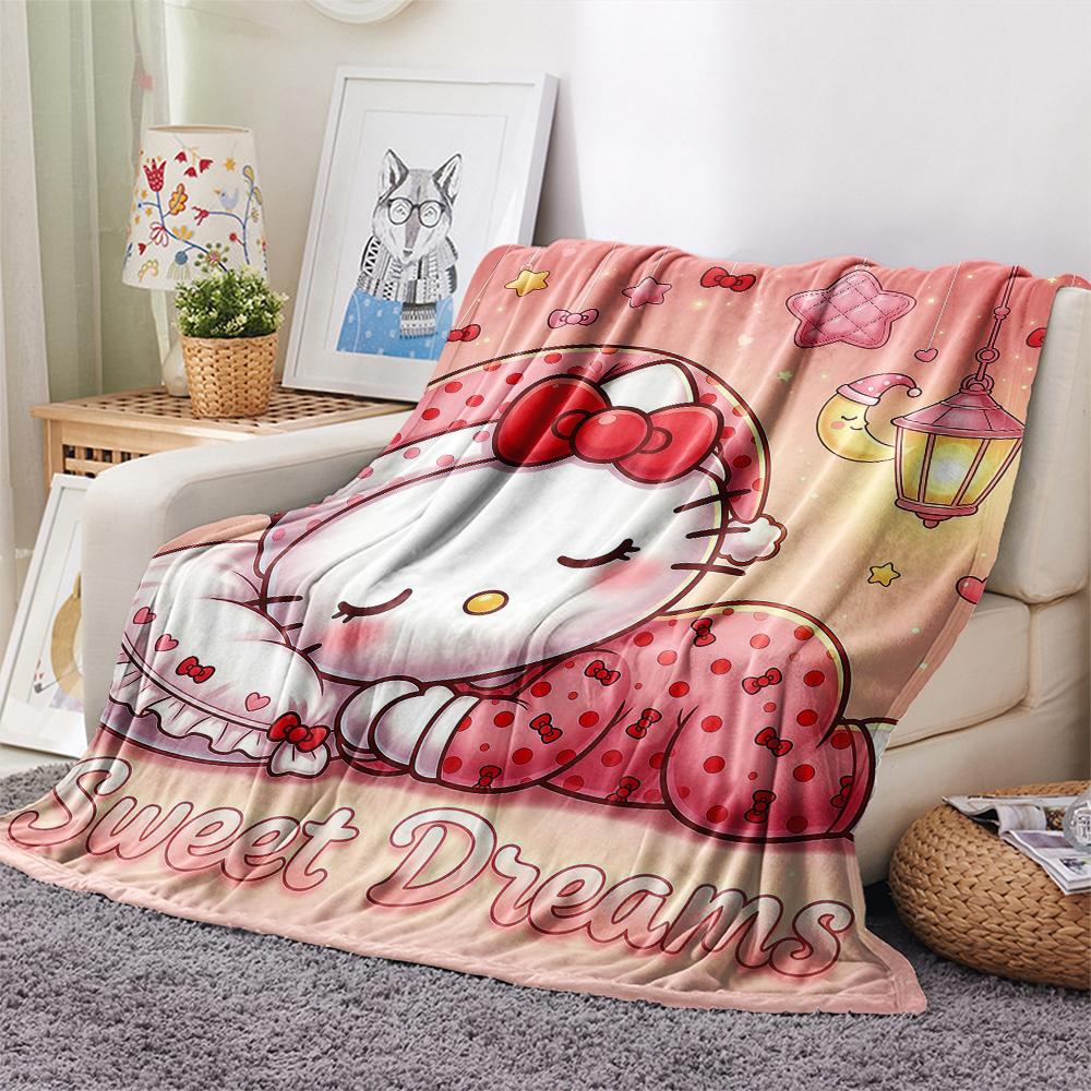 1PC Sanrio Cartoon Print Flannel Blanket, High Quality All Seasons, Home Decor, Warmth and Comfort, Perfect for Christmas Gifts