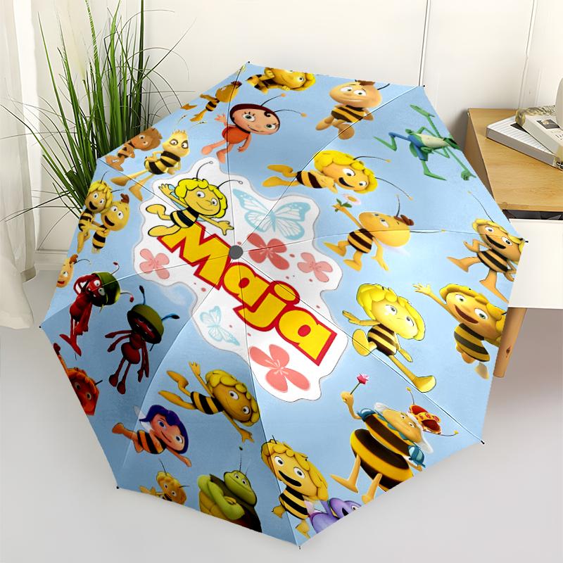 Maya the Bee Print Automatic Umbrella, 8 Rib Iron Frame, Plastic Handle, Suitable for Outdoor Travel &Daily , Ideal Gift
