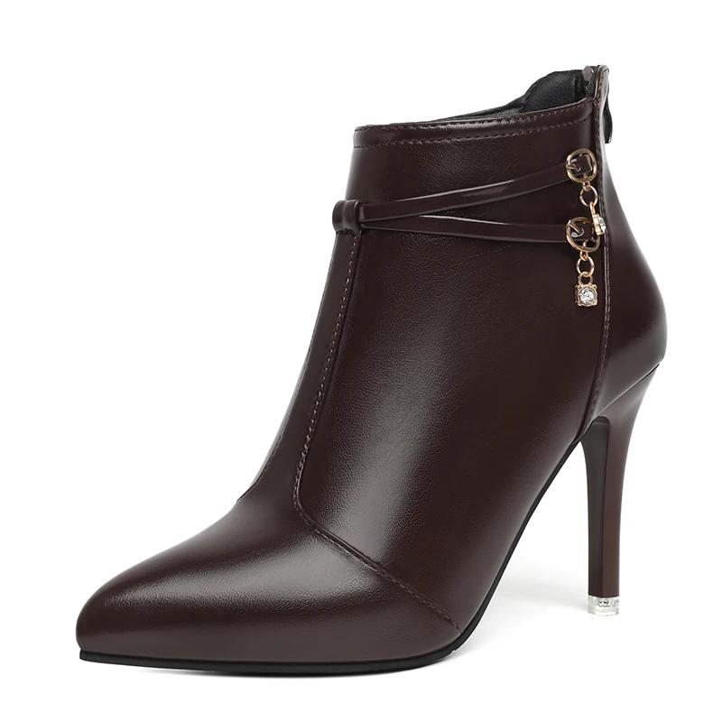 

Модные туфли с боковой молнией для женщин 2024 года, сексуальные женские ботильоны с острым носком, однотонные, простые, для офиса, женские туфли, размер 42 37 коричневый