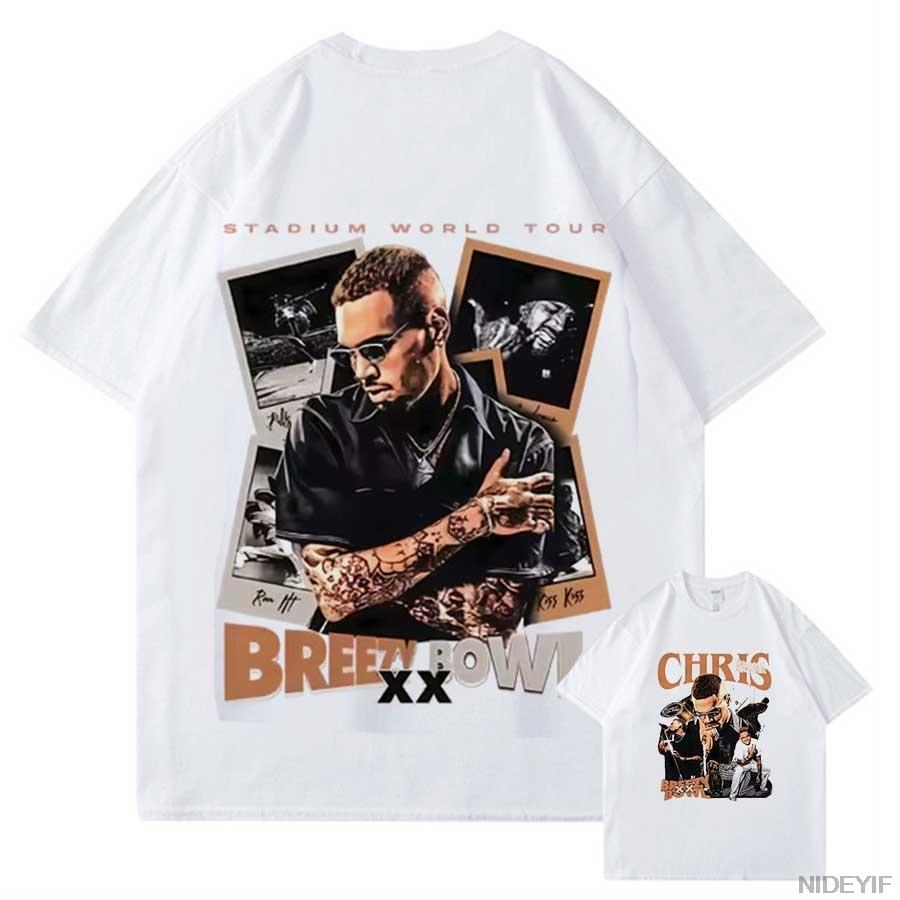 Chris Brown Breezy Bowl XX Tour 2025 T shirt for Men Women Hiphop Streetwear Oversized Tops 100 Cotton TShirt CB17 S
