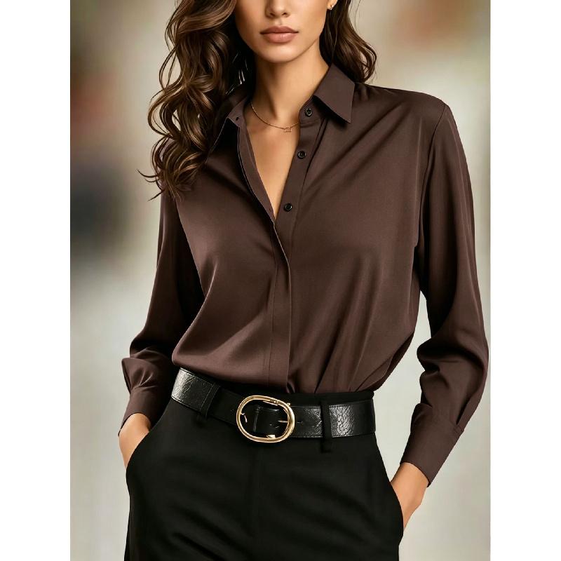 Women's New Solid Color Long Sleeve Shirt Business Casual Base Shirt