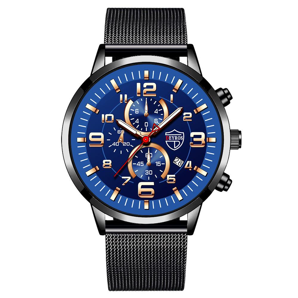 Watch Men'S Quartz Watch Stainless Steel Strap Calendar Luminous