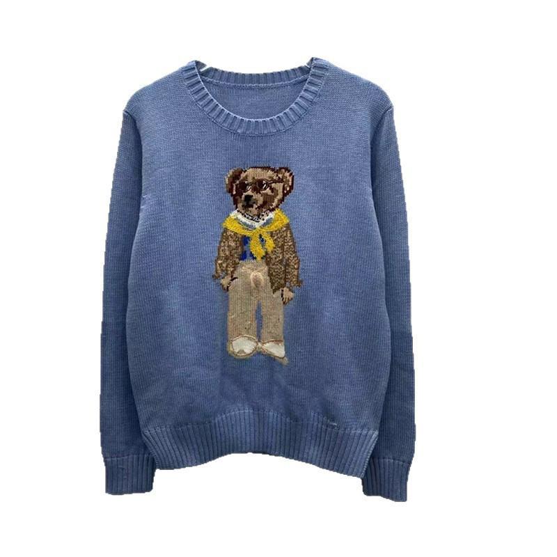 Damen Jacquard Wollmischpullover mit gesticktem Cartoon-Bär-Design