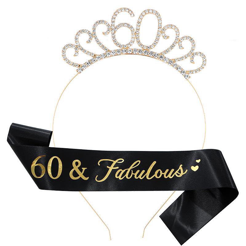 Birthday Number Crown, Headband, and Sash Set for Women: Ages 18, 21, 30, 40, 50, 60, 70