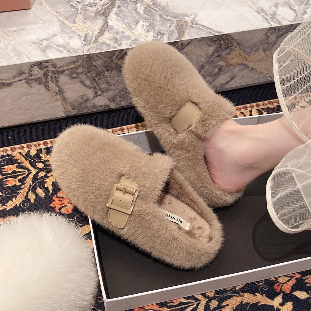 Mao Mao Slippers Women's Outer Wear 2025 New Autumn and Winter One-pedal Fashion Out Bag Head Half Drag Cotton Slippers Mao Mao Shoes