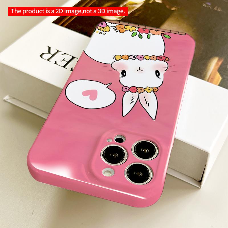 2DFlat Floral Bunny Heart Speech Bubble Phone Case All inclusive film hard iPhone case, compatible with iPhone 18 Pro Max 17 16 15 14 13 12 11