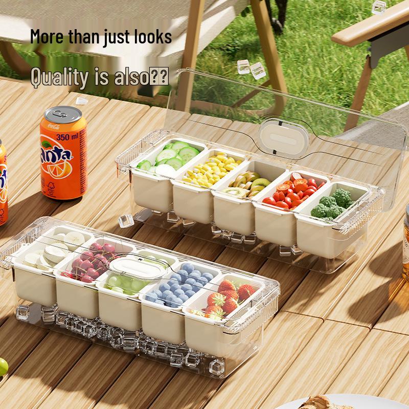 Portable Outdoor Picnic Fruit Preservation Box with Ice Compartments and Timer