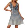 Women's Dress V-neck Sleeveless Casual Floral Print Hem Pleated Dress