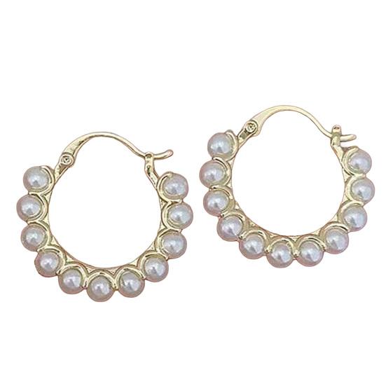 1 Pair Women Hoop Earrings, Snap-On Ear Loop Design Earrings, Imitation Pearl Full Circle Earrings, Large Round Drop Earrings Gift Jewelry