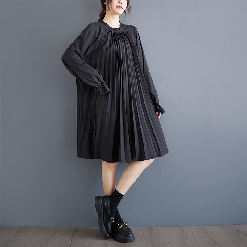 Long Sleeve Plus Size Black Cotton Vintage New In Dresses for Women Casual Loose Spring Autumn Midi Dress