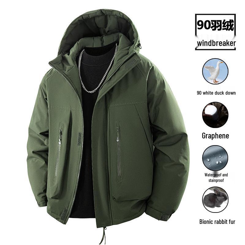 

Winter Graphene Down Jacket: 90% White Duck Down with Rabbit Fur Liner, Waterproof & Windproof for Outdoor Warmth M
