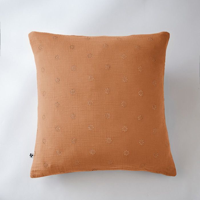 Taie d'oreiller Brodée Déco "Gaïa Boho" 60 x 60 cm & 50 x 70 cm "Gaze de Coton" l'Effet Papillon - Gaia Boho Abricot - Taie d'oreill