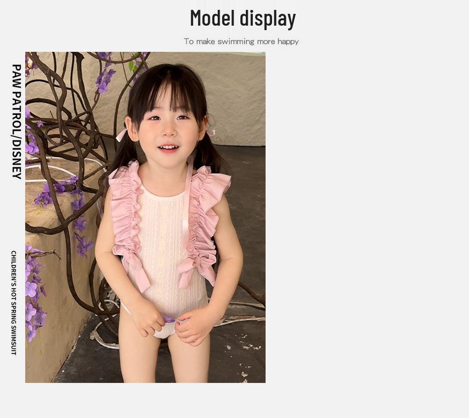 Girls' Mori Style Two-Tone Lace Romper with Bow