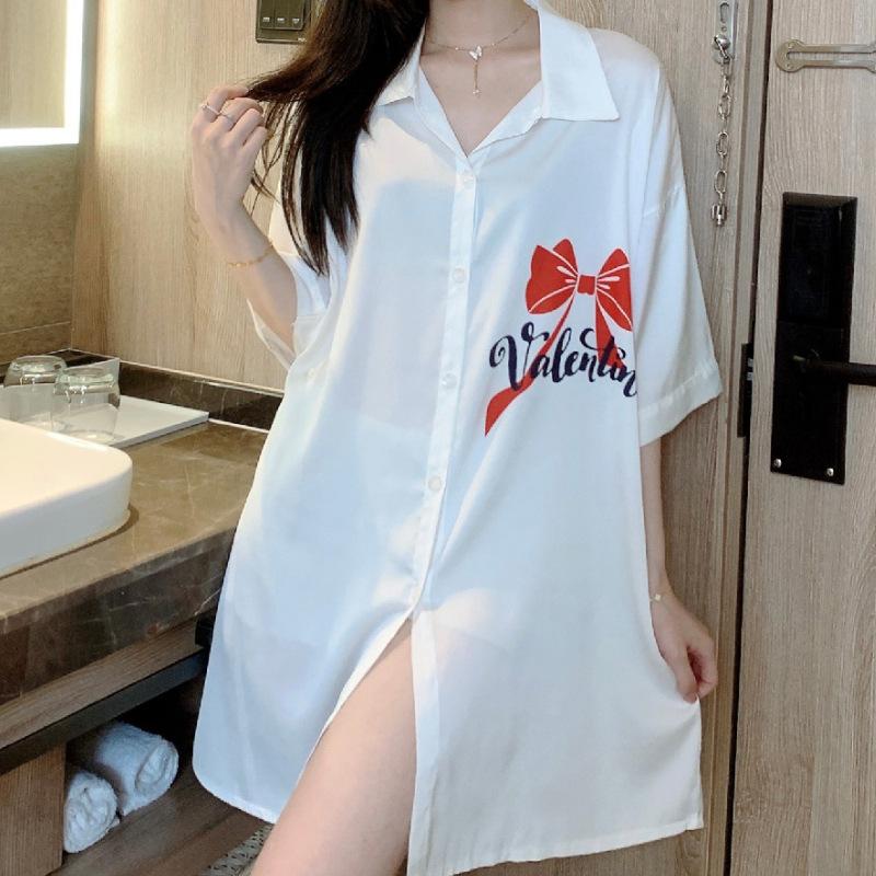 

Summer new shirt pajamas female sexy lace halter bow Internet celebrity explosion chiffon nightdress M [recommendation 40-55kg]