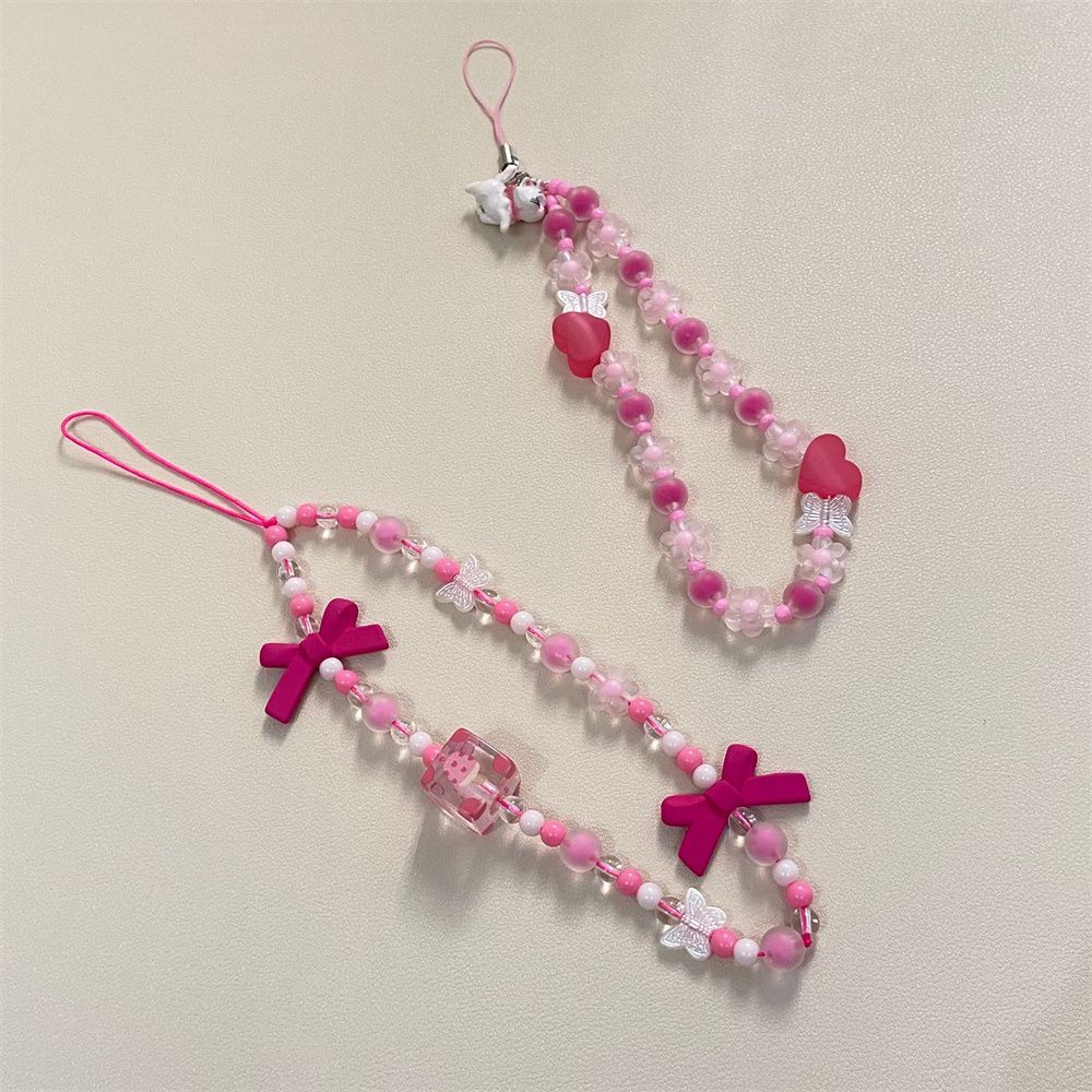 Bow Phone Charm Colored Beads Mobile Phone Chain Phone Case Lanyard Cellphone Strap Phone Lanyard