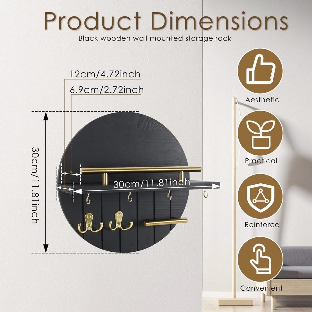 Round Key Mail Holder Organizer Wood Wall-Mounted Entrance Storage Rack Vintage Multi purpose Display Rack for Home Decoration