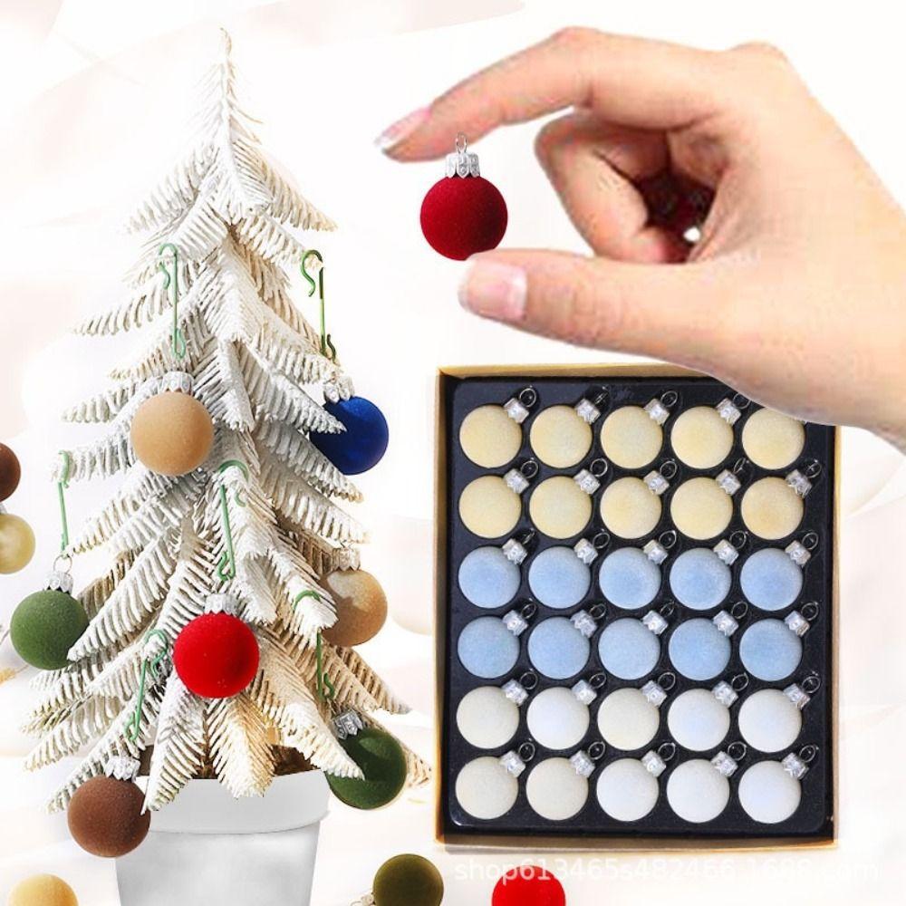 30 Stück/Set 3cm Weihnachtskugel Samtdekoration Beflockung Kleine Größe Weihnachtskugeln Ornamente Weihnachtsanhänger