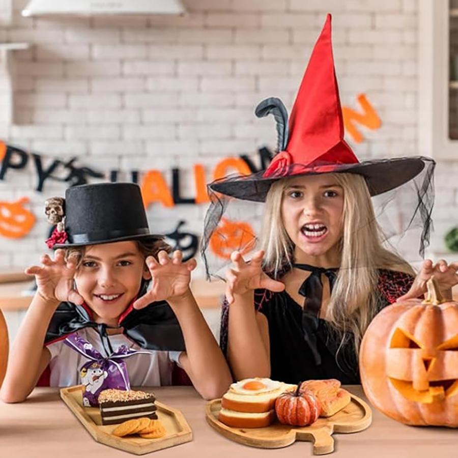 Halloween Wood Serving Platters Pumpkin and Coffin Shaped Serving Tray Halloween Wooden Charcuterie Boards Snack Dish Plates