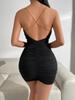 Women's Draped Neck Chain Detail Cross Back Ruffled Camisole Dress