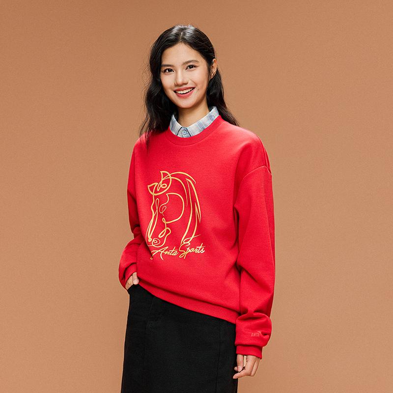 Anta Casual Fashion Sports Versatile Campus Commuting Loose Comfortable Fleece Thick Warm Pullover Round Neck Sweatshirt Men Sweatshirt 952618706-1