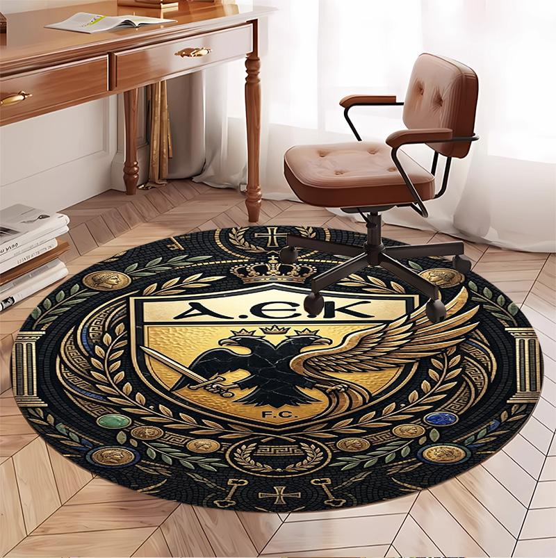 AEK Athens FC Pattern Round Rug, Indoor/Outdoor Mat, for Picnic, Gameroom, Bedroom, Office, Living Room, Home Decor Carpet, Birthday Gift