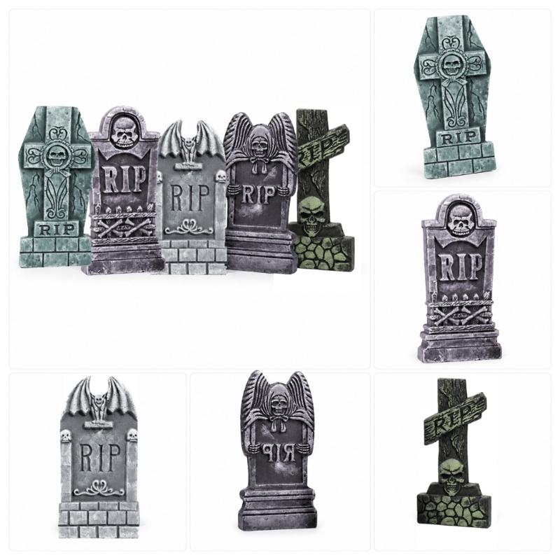 Fall Yard Scene Set, 5 Foam Grave Marker Pieces for Porch Entry Lawn Garden Display, Party Use, Outdoor Themes,