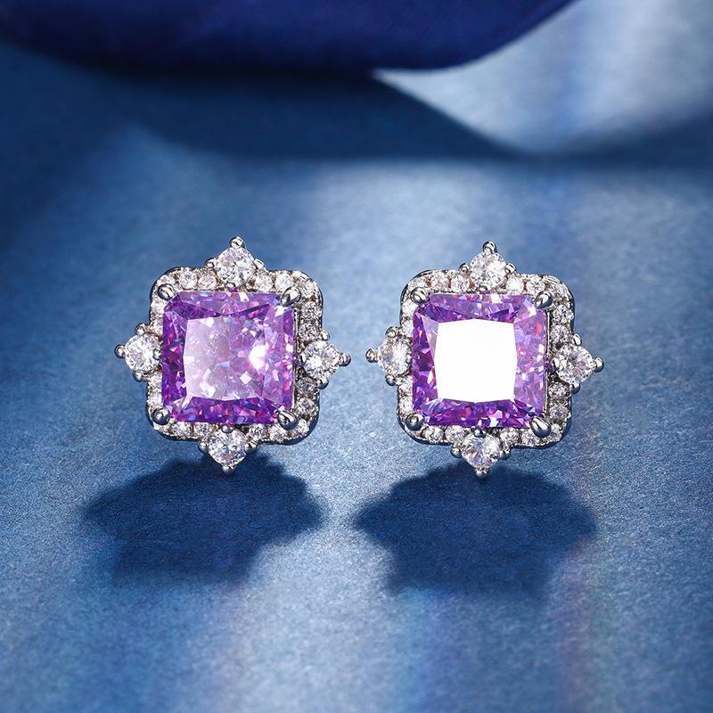 Autumn And Winter Jewelry High Carbon Diamond Ice Flower Cut Copper Inlaid Princess Square Set 12 * 12-10 * 10