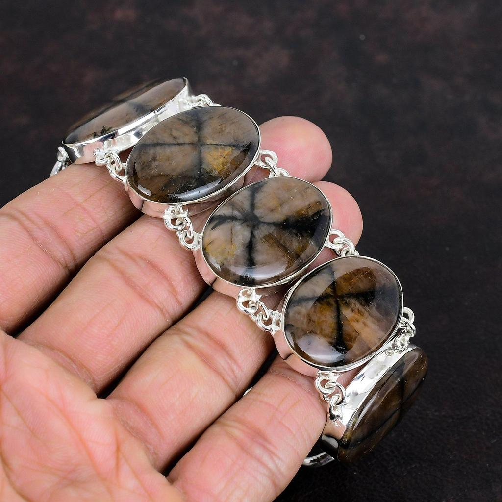 Chiastolite Bracelet Real Gemstone Bracelet Elegant Jewelry 925 Sterling Silver Bracelet Handmade Adjustable Chain Bracelet Gifts for Mother