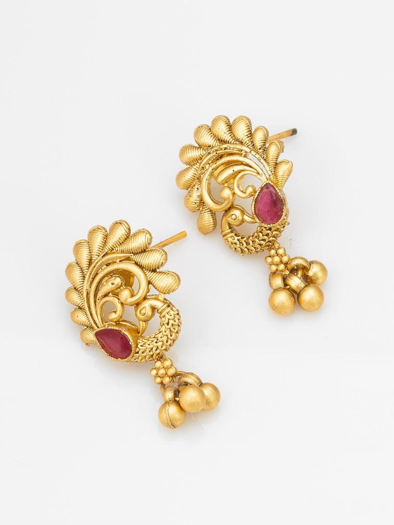 Gold-Plated Multi Stone-Studded & Beaded Jewellery Set