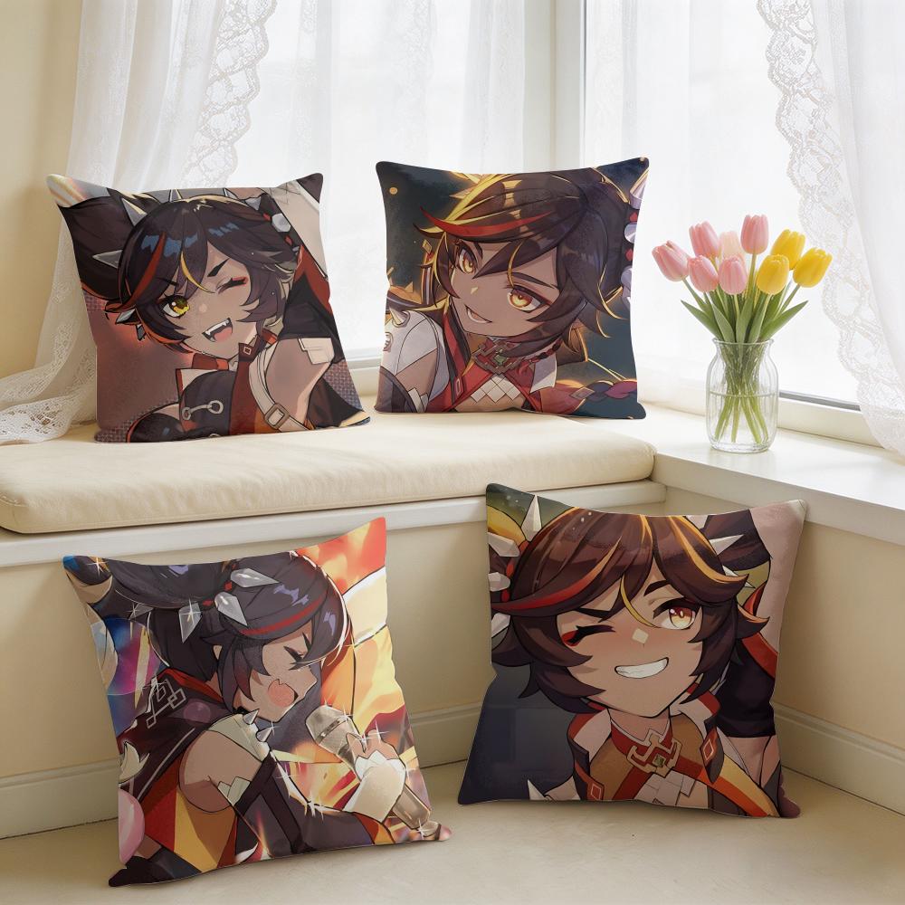 Xinyan Genshin Impact Cushion Cover Square Short Plush Pillow Case Living Room Sofa Home Decor Funda X