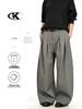 11KN Retro Western Curved-Blade Trousers: Unisex Double Pleat, Wide Leg, Casual Long Pants